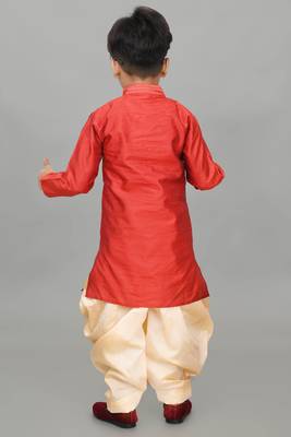 embroidery work maroon dupion silk kurta and patiyala set for boys 2