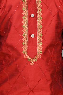 embroidery work maroon dupion silk kurta and patiyala set for boys 5
