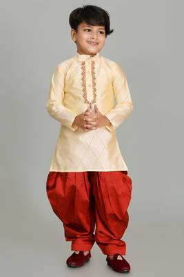 embroidery work tasar dupion silk kurta and patiyala set for boys 1