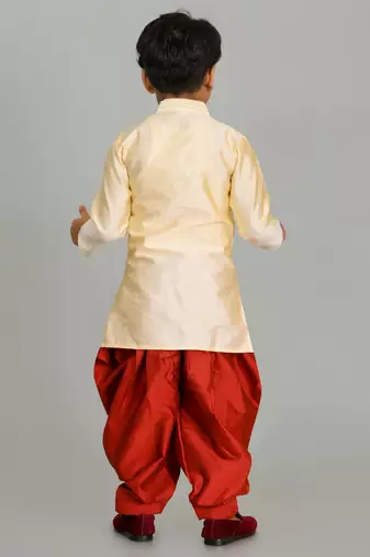 embroidery work tasar dupion silk kurta and patiyala set for boys