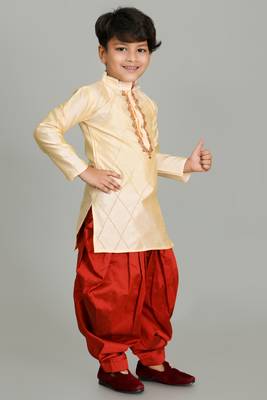 embroidery work tasar dupion silk kurta and patiyala set for boys 3