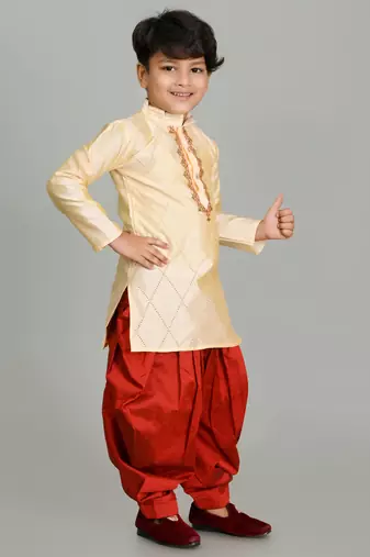 embroidery work tasar dupion silk kurta and patiyala set for boys