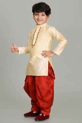 embroidery work tasar dupion silk kurta and patiyala set for boys 4