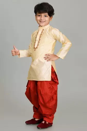 embroidery work tasar dupion silk kurta and patiyala set for boys