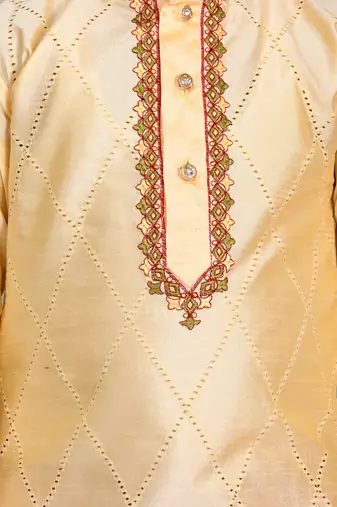 embroidery work tasar dupion silk kurta and patiyala set for boys