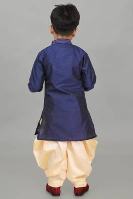 embroidery work navy blue dupion silk kurta and patiyala set for boys 2