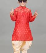 Nfc creation embroidery work red dupion silk kurta and patiyala set for boys
