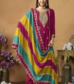 Faux georgette embroidered salwar suit in magenta