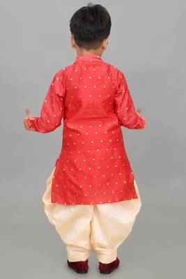Nfc creation embroidery work red dupion silk kurta and patiyala set for boys 2