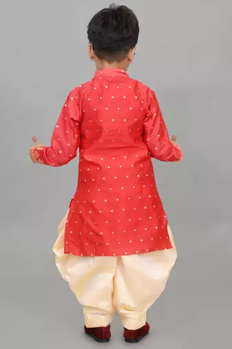 Nfc creation embroidery work red dupion silk kurta and patiyala set for boys