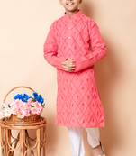 Nfc creation embroidery work red cotton kurta and pajama set for boys