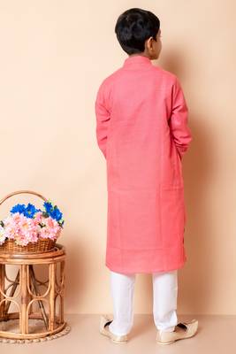 Nfc creation embroidery work red cotton kurta and pajama set for boys 2