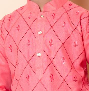 Nfc creation embroidery work red cotton kurta and pajama set for boys 5