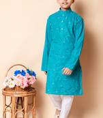 embroidery work rama green cotton kurta and pajama set for boys