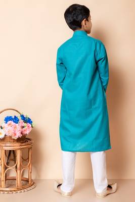 embroidery work rama green cotton kurta and pajama set for boys 2