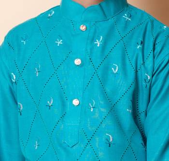 embroidery work rama green cotton kurta and pajama set for boys 5