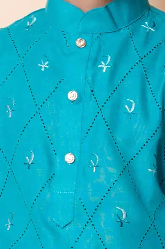 embroidery work rama green cotton kurta and pajama set for boys