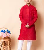 embroidery work red cotton kurta and pajama set for boys