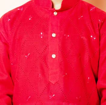 embroidery work red cotton kurta and pajama set for boys 5