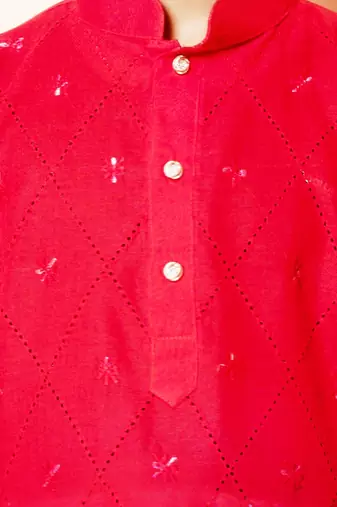 embroidery work red cotton kurta and pajama set for boys