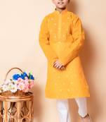 embroidery work yellow cotton kurta and pajama set for boys