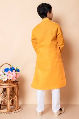 embroidery work yellow cotton kurta and pajama set for boys 2