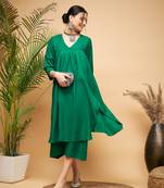 FOREST GREEN POPLIN FLARED KURTA PALAZZO SET