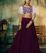 Purple Embroidered Georgette Circular Lehenga With Blouse Up To 42" Size