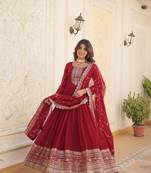 Faux blooming gown with rich sequins embroidered work with dupatta