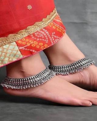 Silver ghungroo anklets indian oxidised jewelry, oxidised anklets, german silver anklet, ghungaroo indian ethnic anklets 1