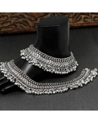 Silver ghungroo anklets indian oxidised jewelry, oxidised anklets, german silver anklet, ghungaroo indian ethnic anklets 2