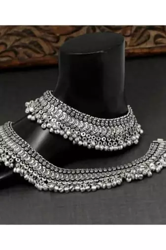 Silver ghungroo anklets indian oxidised jewelry, oxidised anklets, german silver anklet, ghungaroo indian ethnic anklets