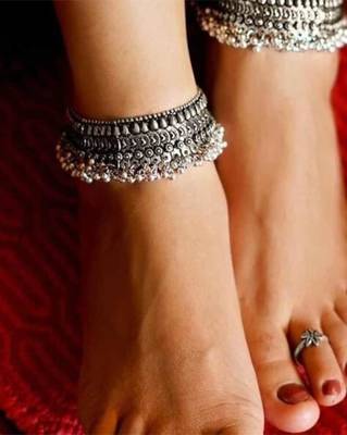 Silver ghungroo anklets indian oxidised jewelry, oxidised anklets, german silver anklet, ghungaroo indian ethnic anklets 3