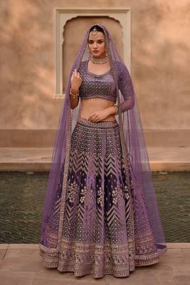Purple Embroidered Art Silk Circular Free Size Stitched Lehenga With Blouse (Size Upto 40) Up To 40" Size 1