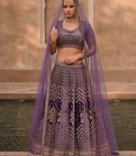 Purple Embroidered Art Silk Circular Free Size Stitched Lehenga With Blouse (Size Upto 40) Up To 40" Size
