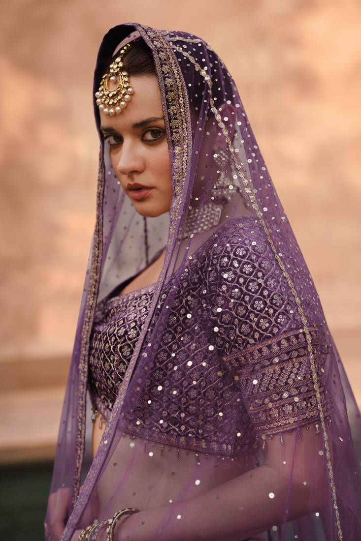 Purple Embroidered Art Silk Circular Free Size Stitched Lehenga With Blouse (Size Upto 40) Up To 40" Size