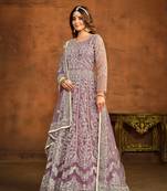 Lavender embroidered net semi stitched anarkali suit