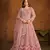 Pink embroidered net semi stitched anarkali suit