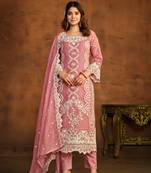 Light pink embroidered soft organza semi stitched salwar suit