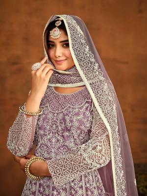Lavender embroidered net anarkali suit 3