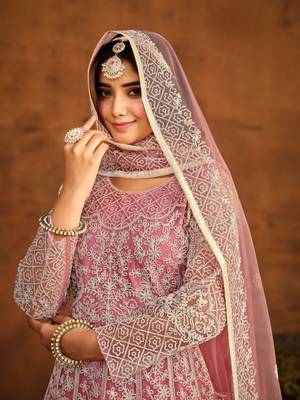 Pink embroidered net anarkali suit 3