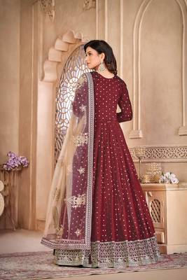 Maroon embroidered tapeta silk semi stitched anarkali suit 3