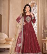 Maroon embroidered tapeta silk semi stitched anarkali suit