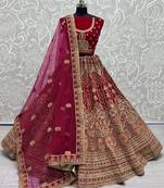 Women's Rani Pink Velvet Multi Thread Embroidered with Zircon Diamond Wedding Lehenga Choli