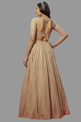 Brown Sequine Embroidered Georgette Fabric Bollywood Lehenga Choli with Dupatta. 2