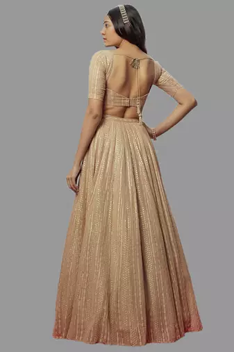 Brown Sequine Embroidered Georgette Fabric Bollywood Lehenga Choli with Dupatta.