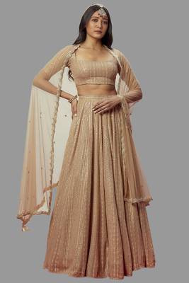 Brown Sequine Embroidered Georgette Fabric Bollywood Lehenga Choli with Dupatta. 3