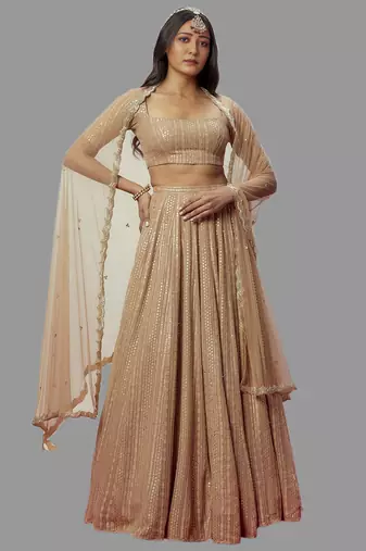 Brown Sequine Embroidered Georgette Fabric Bollywood Lehenga Choli with Dupatta.