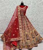 Women's Red Velvet Fancy Dori, Zari with Multi Thread Embroidered Wedding Lehenga Choli