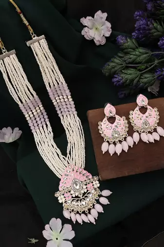Anikas creation pink jewellery set for timeless elegance